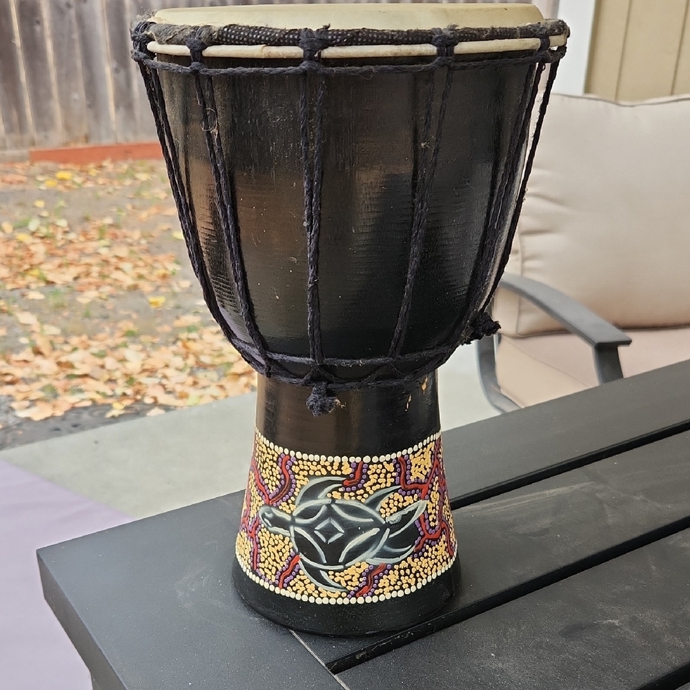 Black and Multicolor Djembe Drum